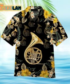 French Horn Black Music Instrument Aloha Hawaiian Shirt