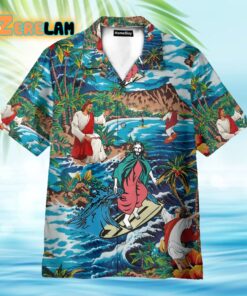 Funny Jesus Surfing On Island Hawaiian Shirt