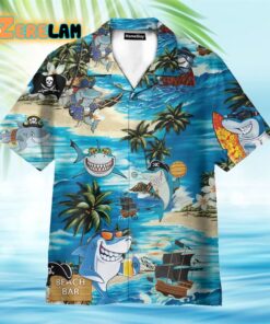 Funny Shark On Beach Bar Hawaiian Shirt