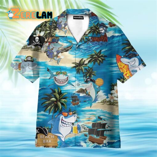 Funny Shark On Beach Bar Hawaiian Shirt