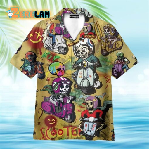 Funny Skull Riding Motorcycle Scooters Hawaiian Shirt