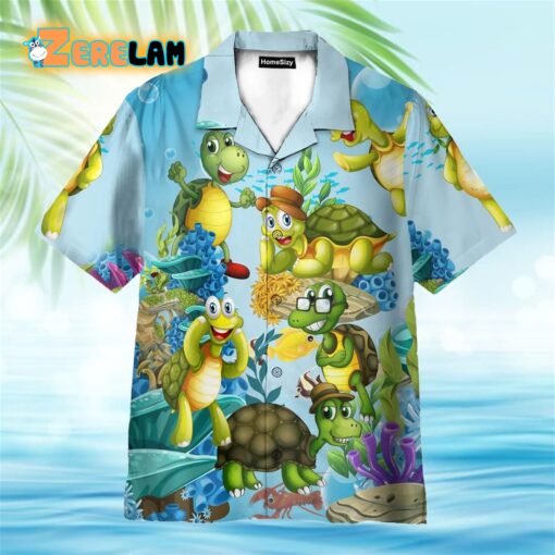 Funny Turtle Family In Ocean Hawaiian Shirt