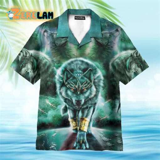 Green King Wolf Hawaiian Shirt