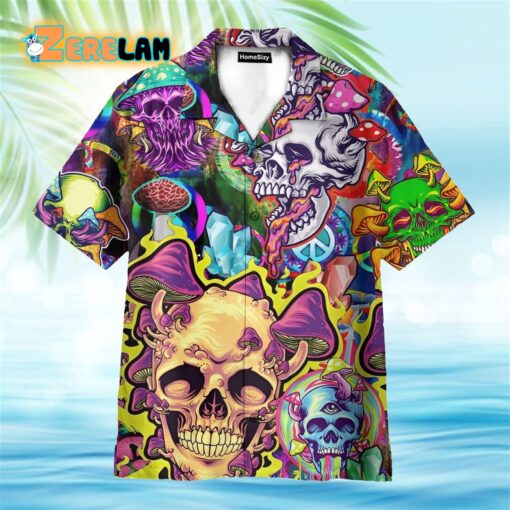 Hippie Mushroom Skull Trippy Hawaiian Shirt