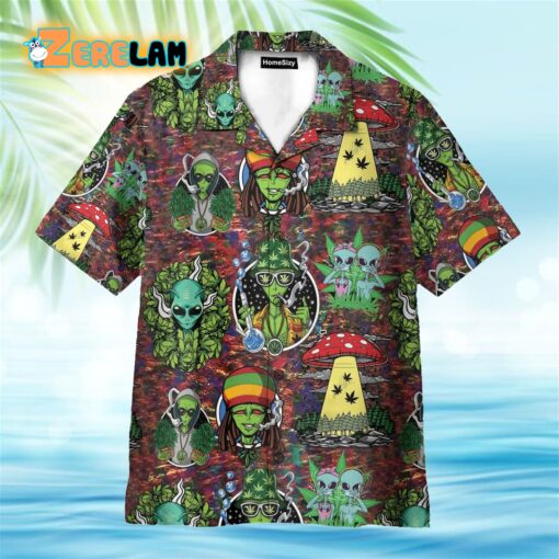 Hippie Trippy Alien Smoke Weed Hawaiian Shirt