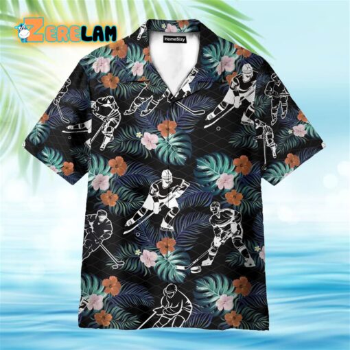 Hockey In Tropical Green Leaves Hawaiian Shirt