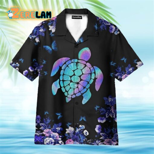Holographic Turtle And Butterflies Hawaiian Shirt