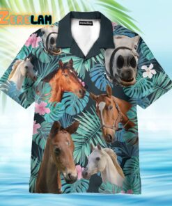 Horse In Tropical Green Leaves Hawaiian Shirt
