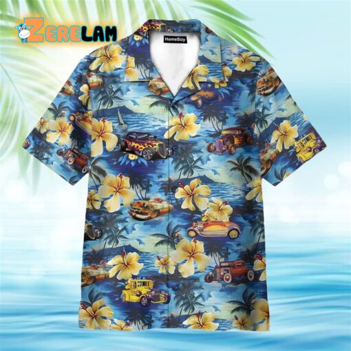 Hot Rod Car And Flowers Hawaiian Shirt