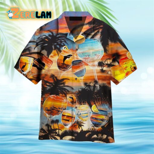 Time For Wine Glass Sunset Hawaiian Shirt