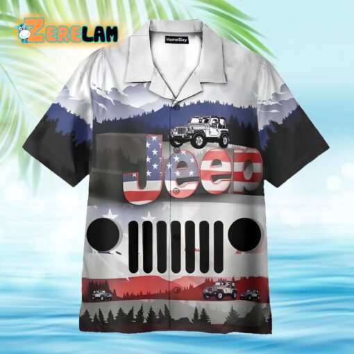 Jeep Camping Pattern American Flag Hawaiian Shirt