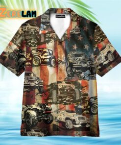 Jeep Car On American Flag Hawaiian Shirt