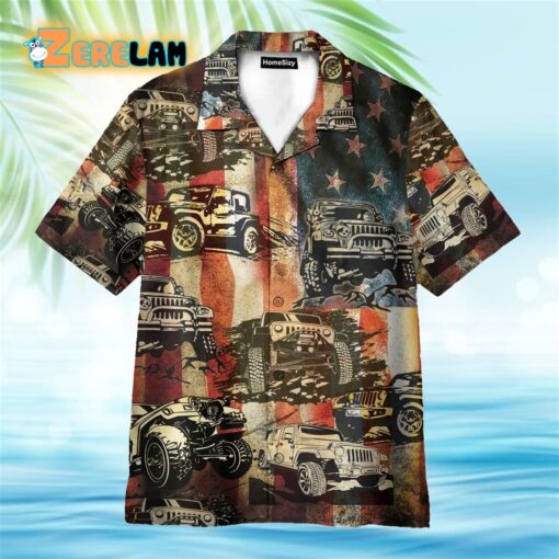 Jeep Car On American Flag Hawaiian Shirt