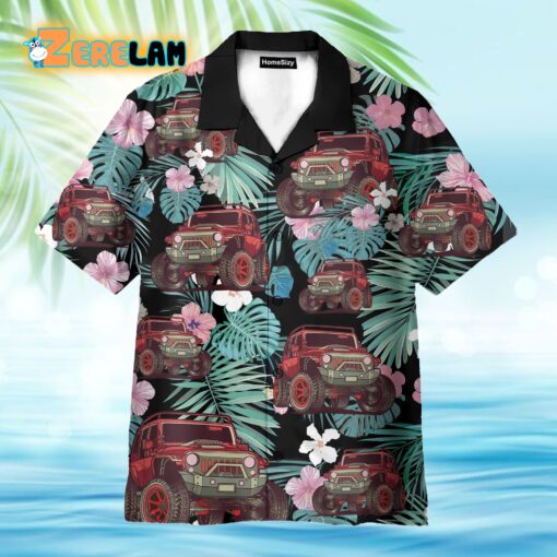 Jeep Car Tropical Flowers Pattern Hawaiian Shirt