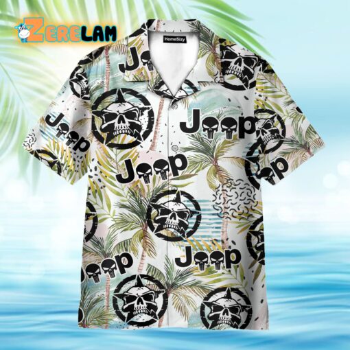 Jeep Skull Tropical Leaves Pattern Hawaiian Shirt