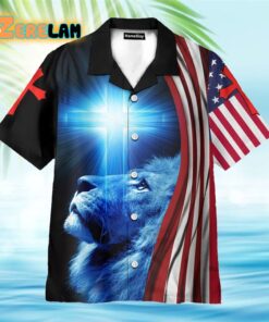 Jesus Because Of Him Heaven Knows My Name American Flag Blue Lion Hawaiian Shirt