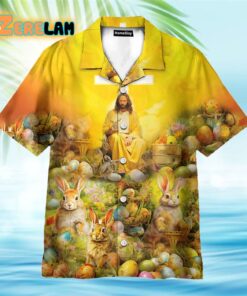 Jesus Seated On A Couch With Easter Rabbit And Eggs Hawaiian Shirt