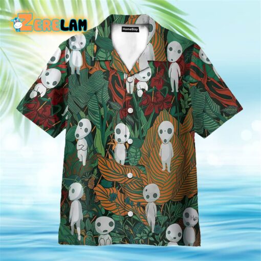 Kodama In Tropical Green Leaves Hawaiian Shirt