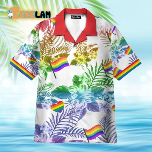 LGBT Flag Tropical Leaves Pattern Hawaiian Shirt