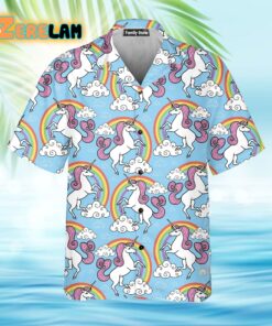 Life Is Better With Pink Unicorn Rainbow Sky Blue Hawaiian Shirt