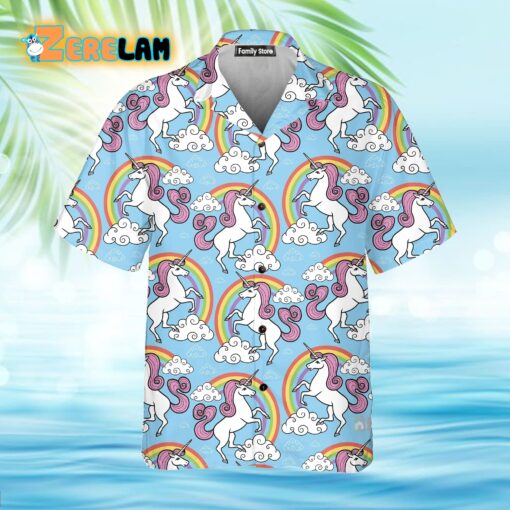 Life Is Better With Pink Unicorn Rainbow Sky Blue Hawaiian Shirt