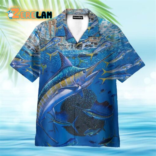 Marlin In Blue Water Hawaiian Shirt