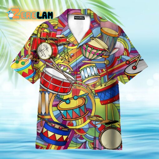 Music Peace Love Drums Hippie Hawaiian Shirt