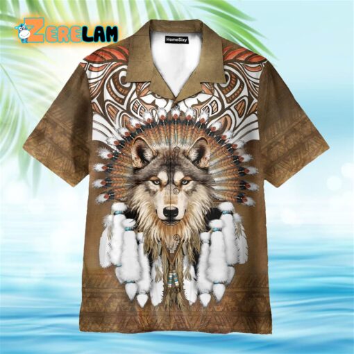 Native American Wolf King Style Hawaiian Shirt