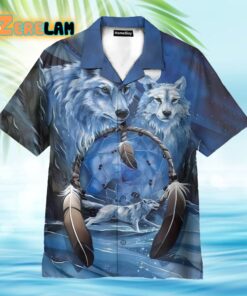 Native Wolf Ice Land Blue Hawaiian Shirt