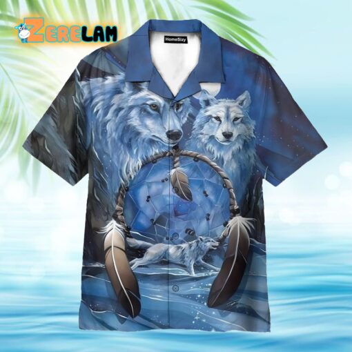 Native Wolf Ice Land Blue Hawaiian Shirt