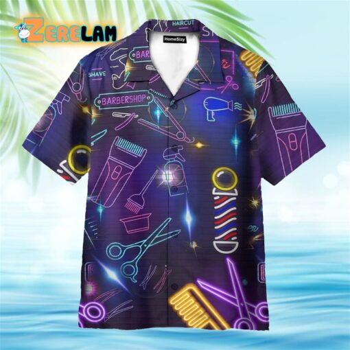 Neon Barber Shop Tools Hawaiian Shirt