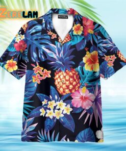 Neon Pineapple With Tropical Flowers Hawaiian Shirt