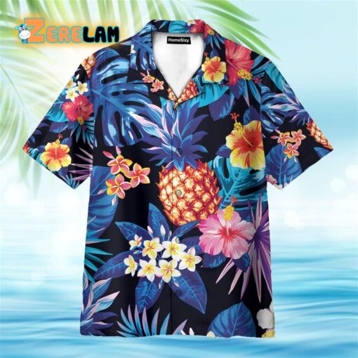 Neon Pineapple With Tropical Flowers Hawaiian Shirt