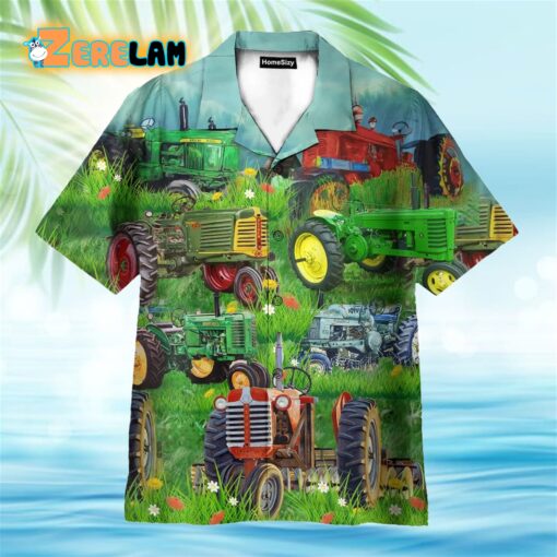 Old Tractor Tropical Green Grass Hawaiian Shirt