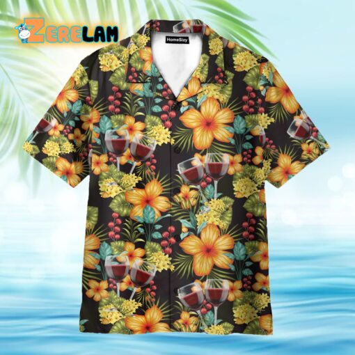 Paradise Red Wine Tropical Flowers Pattern Hawaiian Shirt