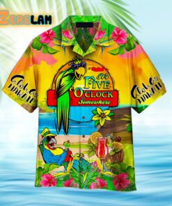 Parrot Tropical Flower It’s 5 O’clock Somewhere Yellow Aloha Hawaiian Shirt