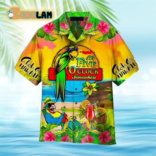 Parrot Tropical Flower It’s 5 O’clock Somewhere Yellow Aloha Hawaiian Shirt
