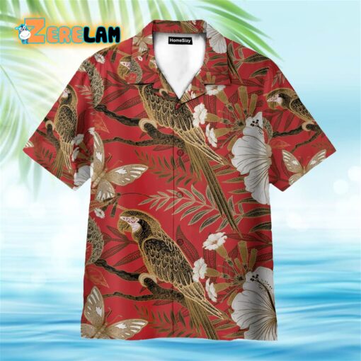 Parrot and Flower Tropical Pattern Japanese Style Hawaiian Shirt