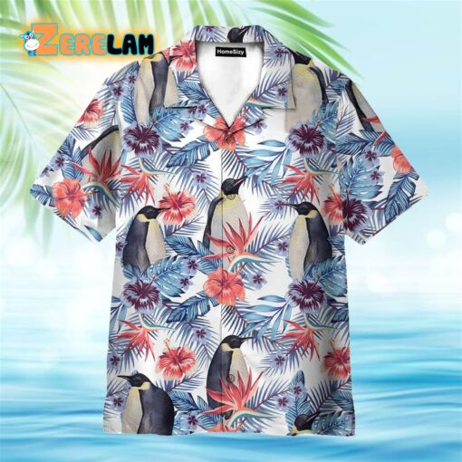 Penguin Tropical Leaves Pattern Hawaiian Shirt