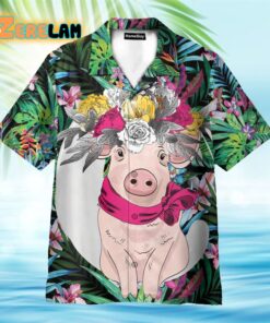 Pig With Flower Hair Wreath Tropical Pattern Hawaiian Shirt