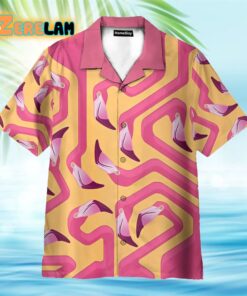 Pink Flamingo Maze Yellow Background Hawaiian Shirt