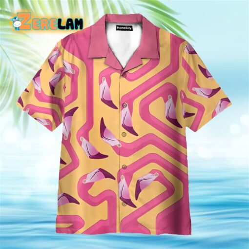 Pink Flamingo Maze Yellow Background Hawaiian Shirt