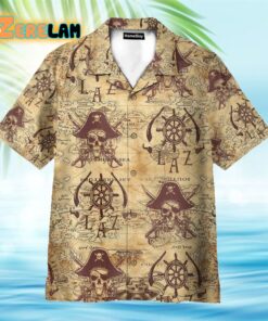 Pirate Skull Vintage Nautical Map Pattern Hawaiian Shirt