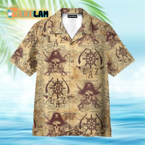 Pirate Skull Vintage Nautical Map Pattern Hawaiian Shirt