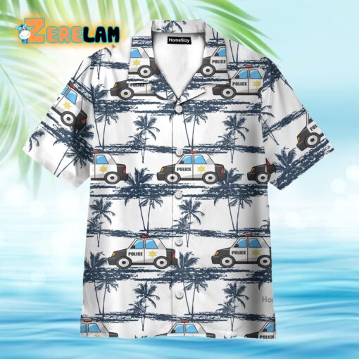 Police Car Tropical Coconut Tree Pattern Hawaiian Shirt