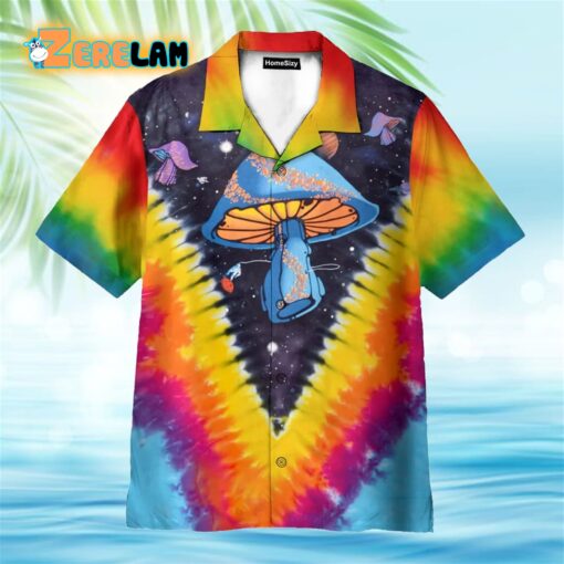 Psychedelic Art Magic Mushroom Trippy Hippie Tie Dye Hawaiian Shirt