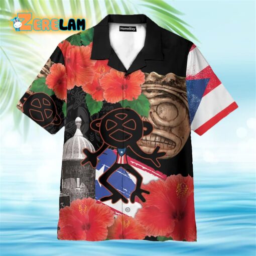 Puerto Rico Sol Taino With Maga Flower Hawaiian Shirt