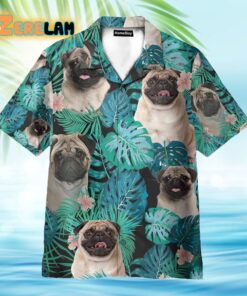 Pug Dog Happy Face Tropical Pattern Hawaiian Shirt
