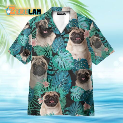 Pug Dog Happy Face Tropical Pattern Hawaiian Shirt