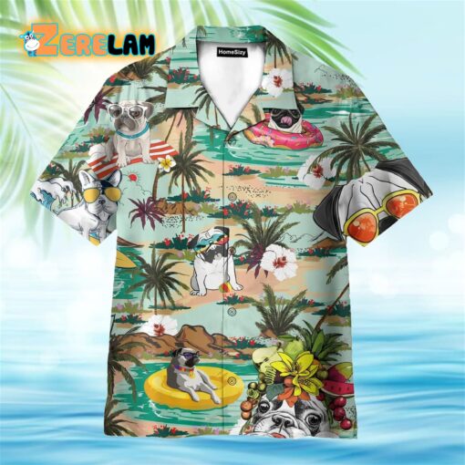 Pugs Chilling On The Beach Hawaiian Shirt